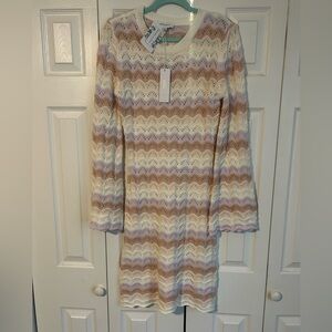 Gilli Long Sleeve Lace Dress in Cream and Tan